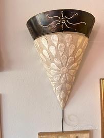 4 applique + 1 lampadario sospeso in ferro battuto