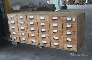 CASSETTIERA INDUSTRIALE ANTICA IN LEGNO 30 cassett