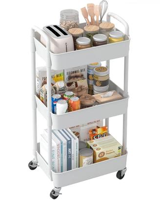 Carrello Cucina 3 Ripiani Sywhitta Ruote Bianco