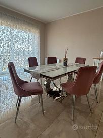 Tavolo design vetro e acciaio cromato + 6 sedie