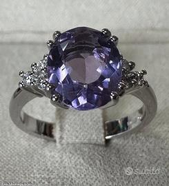 ANELLO ORO 18kt. DIAMANTI ED AMETISTA NATURALE