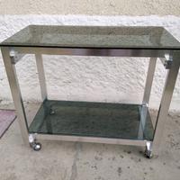 Carrello in alluminio e vetri fumè, vintage