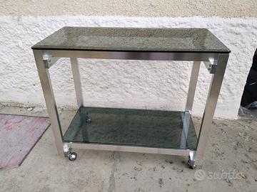 Carrello in alluminio e vetri fumè, vintage