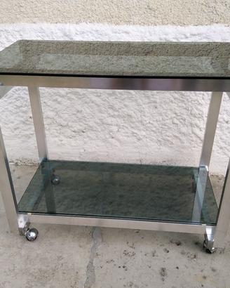 Carrello in alluminio e vetri fumè, vintage