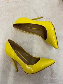 Scarpe decollete tacco 11 cm giallo fluo