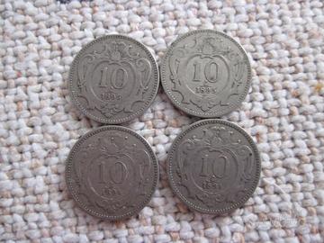 4 monete da 10 heller fine 800