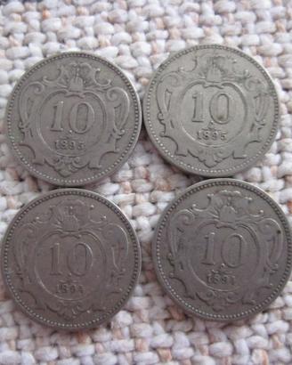 4 monete da 10 heller fine 800