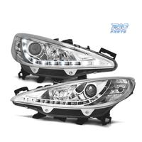 FARI PEUGEOT 207 06-12 LUCE LED DIURNA FONDO CROMA