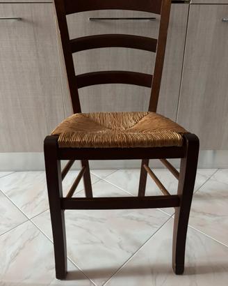 4 sedie paesana in legno noce e paglia