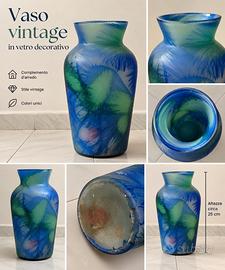 Vaso vintage in vetro blu e verde - decorativo