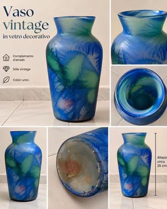 Vaso vintage in vetro blu e verde - decorativo