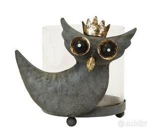 Portacandela Gufetto In Metallo e Vetro