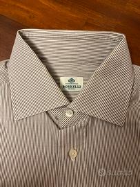 Camicia Borrelli bianca righe marroni collo 39