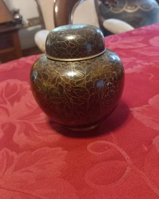 Potiche cloisonné  marrone e verde