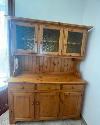 Credenza/cristalliera in legno stile arte povera
