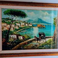 Quadro con panorama di Napoli dipinto a olio.
