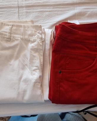 Lotto 2 Pantaloni Donna (Rosso  + Bianco largo)