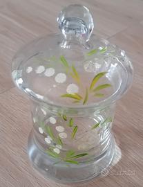 Vaso in vetro decorato con coperchio, batticarne