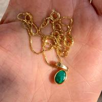 Collana argento placcato oro e ciondolo di pietra