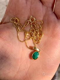 Collana argento placcato oro e ciondolo di pietra