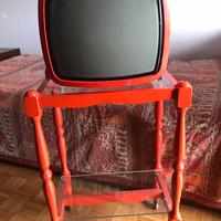 Televisore anni 70 con carrello in legno