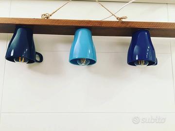 2 lampadari in legno artigianali molto originali