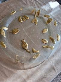 Piatto in vetro con decorazione foglie oro NUOVO