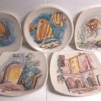 5piatti parete VINTAGE ceramica firma 50/60 MARINA