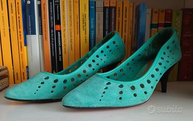 Clarks scamosciato verde menta, tacco 7,  tg 37½