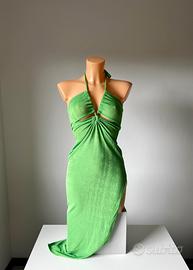 ASYOU - vestito midi verde con ampio spacco