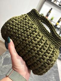 Borsa Artigianale Crochet in Cordino – Verde Oliva