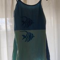 Canotta lunga azzurra a tema pesci