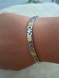 bracciale acciaio inossidabile con elementi  dorat