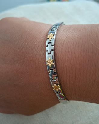 bracciale acciaio inossidabile con elementi  dorat