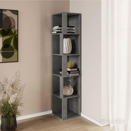 Libreria 31,4x159h cm in legno grigio 5 ripiani