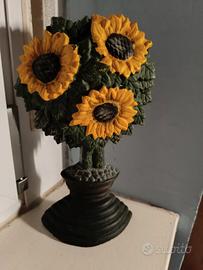 Mezzo vaso vintage ghisa/metal decorativa girasoli