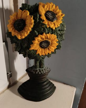 Mezzo vaso vintage ghisa/metal decorativa girasoli