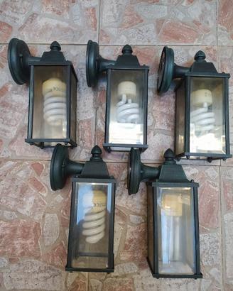 5 lampade da giardino, con braccio, di ferro