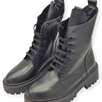 ANFIBI NERI DONNA LACCI SUOLA CARRARMATO STIVALI