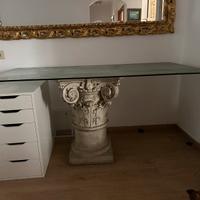 Tavolo vetro su colonna marmo