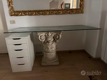 Tavolo vetro su colonna marmo