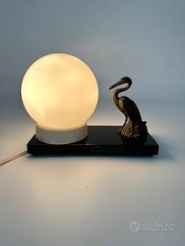 Lampada Art Decò Airone bronzo marmo 1930 d’epoca
