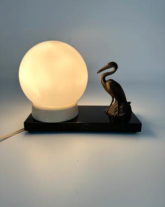 Lampada Art Decò Airone bronzo marmo 1930 d’epoca