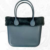 borsa rigida con pelliccia ecologica verde 