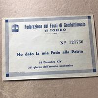 Tessera donazione oro alla patria regno italia