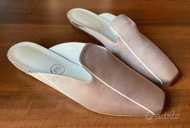 Mules scarpe LA PERLA seta e quoio ciabatte