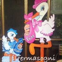 Annuncio nascita cicogna in legno