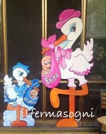 Annuncio nascita cicogna in legno