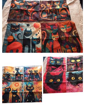 3 set da 4 Federe 40x40cm raffiguranti gatti