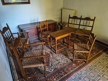 Salottino Antico in Legno Massello e Paglia 